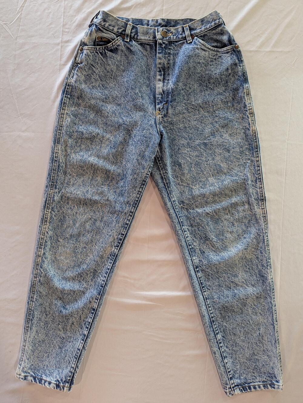 Vintage USA Lee Jeans Womens 14 Blue Acid Wash High Rise Mom Tapered Denim